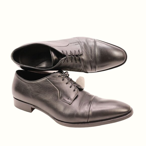 Ralph Lauren Italy Mens 10.5 Black Soft Leather Dress Shoes Cap-toe Derby Oxford - Picture 12 of 12